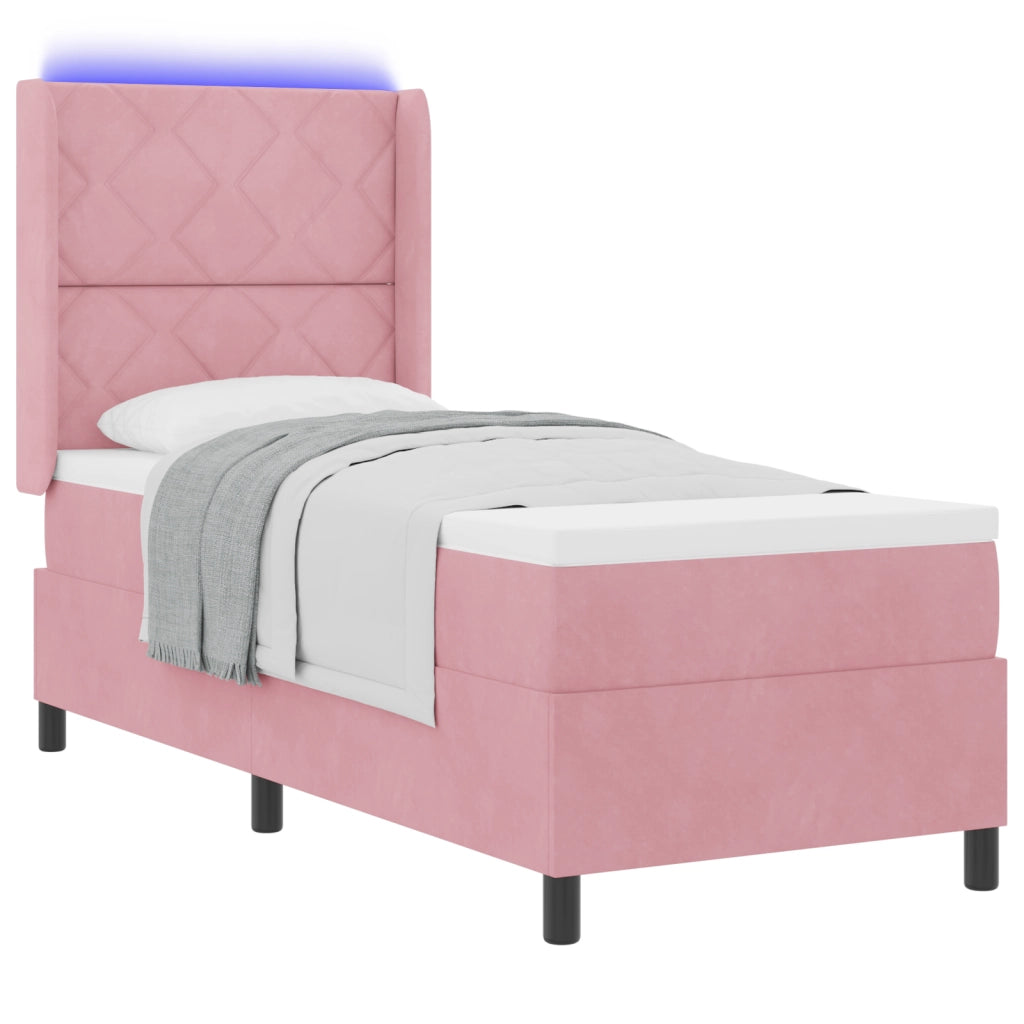 Letto Box Spring con Materasso e LED Rosa 80x200 cm Velluto