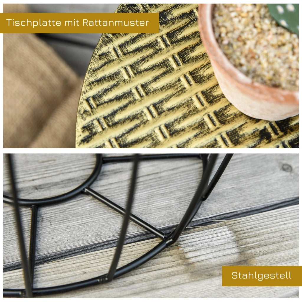 Set tavolini di 3 cesti in metallo stile retrò naturale+nero 3 taglie