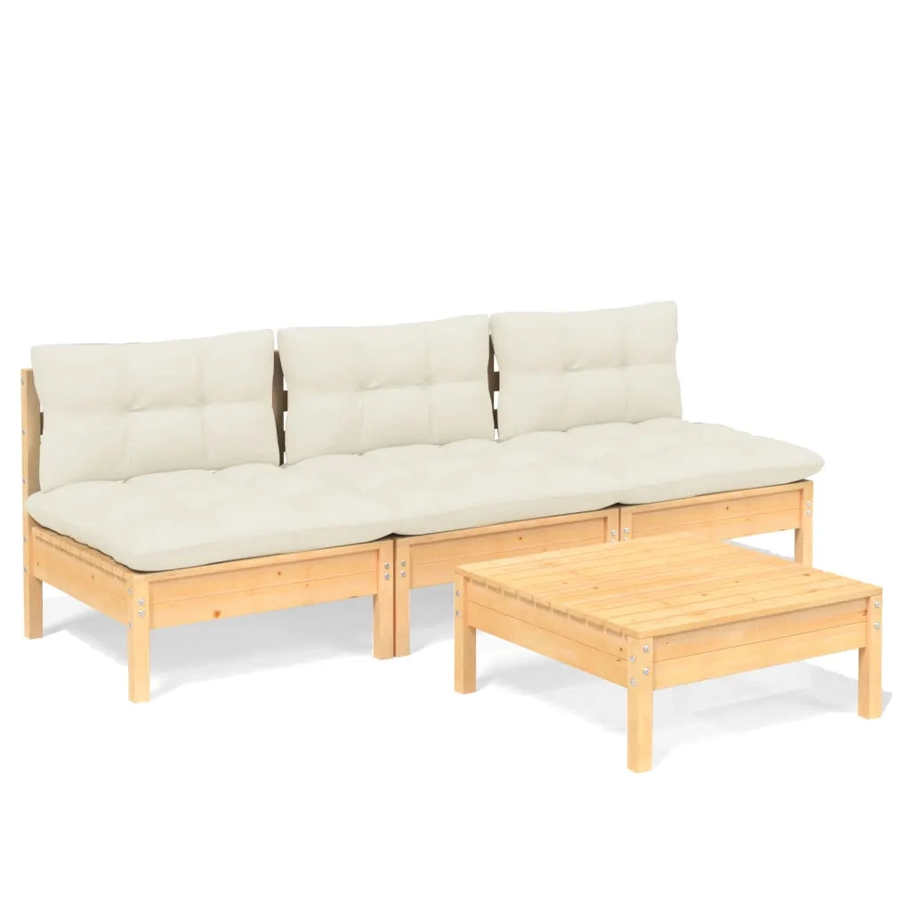 Set Salotto da Giardino 4 pz con Cuscini Crema in Legno di Pino 3096082