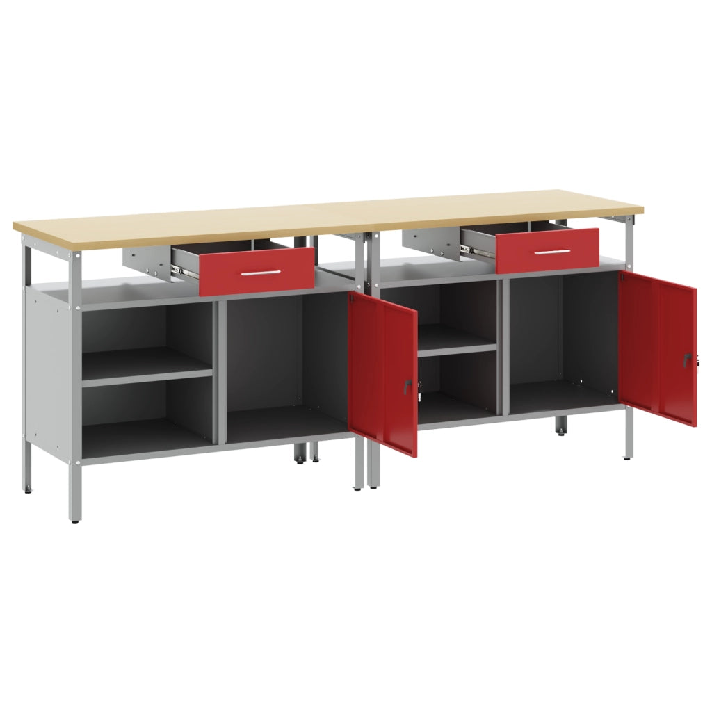 Set di 2 panchine da lavoro  in acciaio rosso
