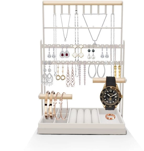 Sistema di conservazione per gioielli, Supporto per collane con base di conservazione, Organizzatore per gioielli standard, Display per gioielli 7 livelli, Supporto per anelli, orecchini, bracciali, orologi e accessori.