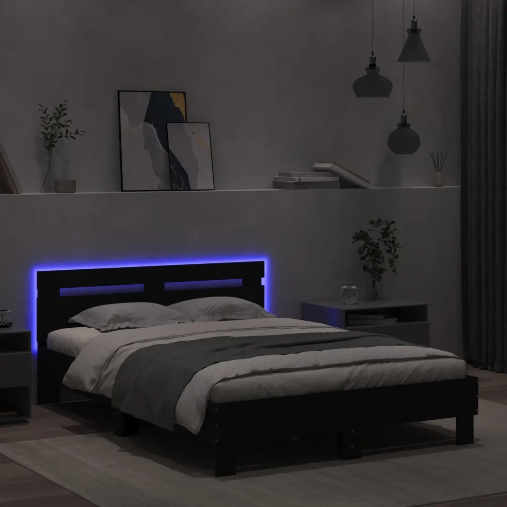 Giroletto con Testiera e LED Nero 120x200 cm 3207554