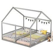 Letto a Casetta 2 Posti con Sponde; 90 x 200 cm x2; senza Materasso; in Pino e MDF; Grigio