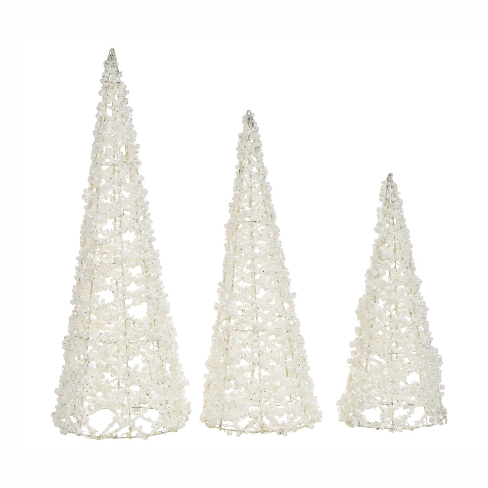 Set di 3 alberi di Natale decorativi Figurine in filo di metallo bianco Decorazione festiva