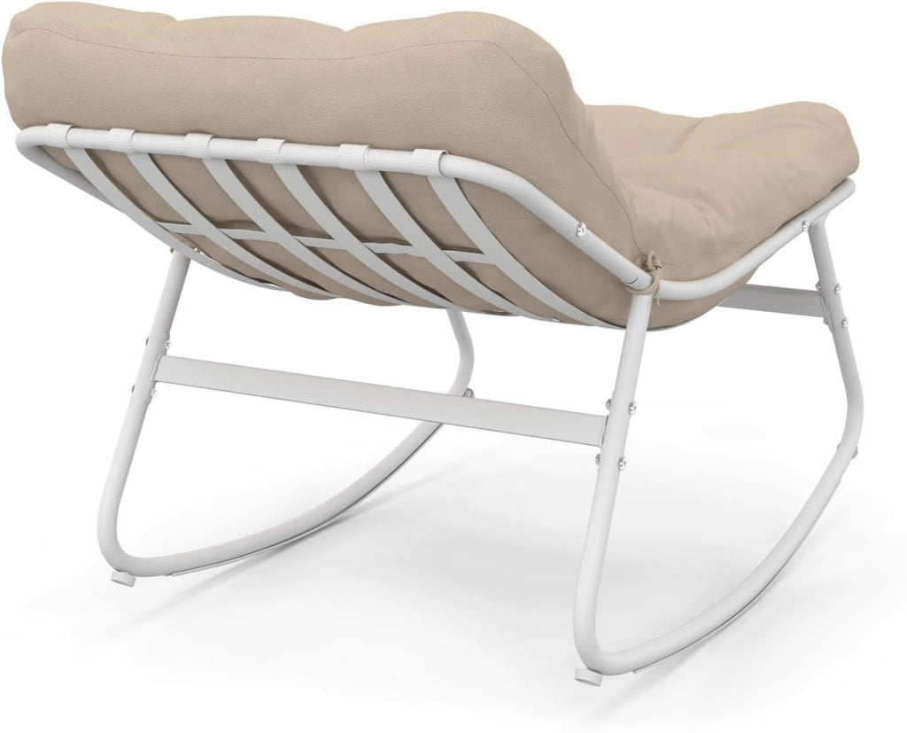 Set di 2 sedie a Dondolo da Giardino Arona, Bianche con Cuscini Beige