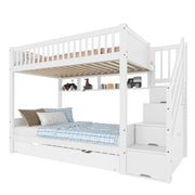 Letto a Castello 90x200 cm - con Letto Estraibile; Armadio; Vano - in Pino - Bianco