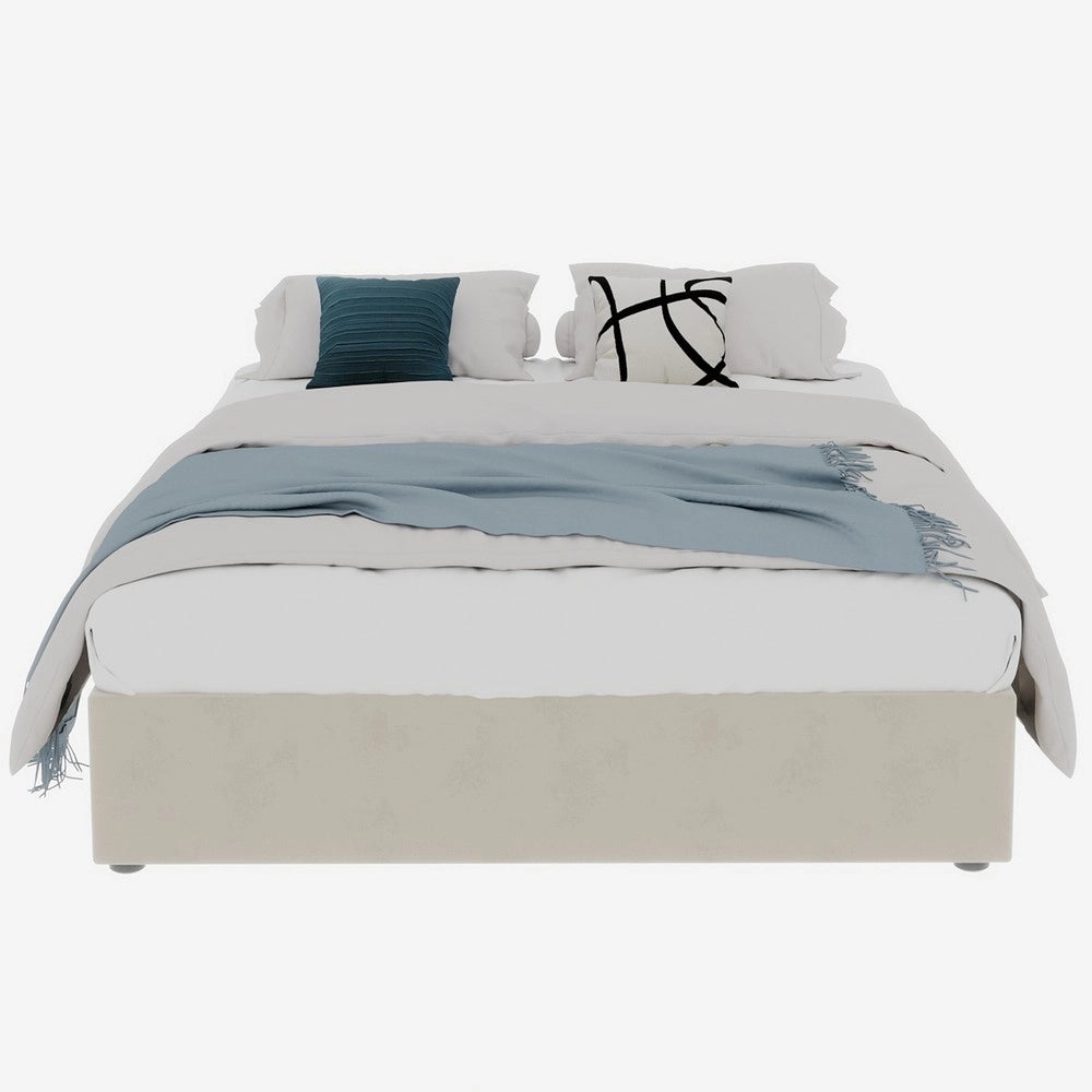 Letto Contenitore Matrimoniale in Velluto ¨C MINIMAL ¨C Beige 160x200 con Pistone Idraulico