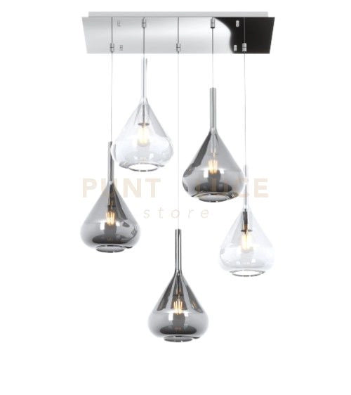 SOSPENSIONE CROMO 5 LUCI RETTANGOLARE VETRI 2X TR + 3X FU 1177CR-S5 R-TF