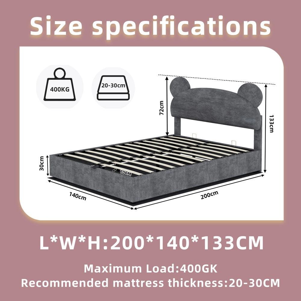 Letto Contenitore Imbottito per Bambini ¨C MINIMAL ¨C Velluto Grigio 140x200