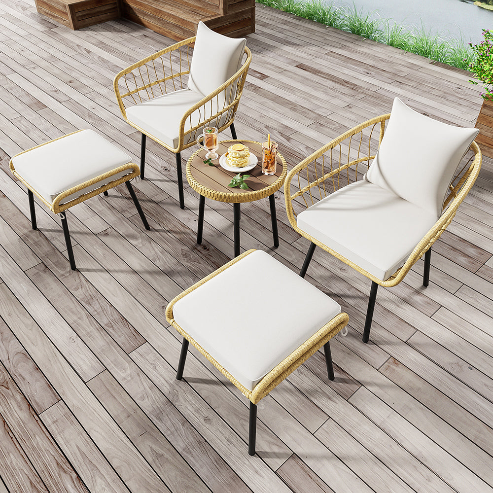 Set da giardino 5 pezzi - Xylo - Tavolo+2 sedie+2 sgabelli in rattan naturale