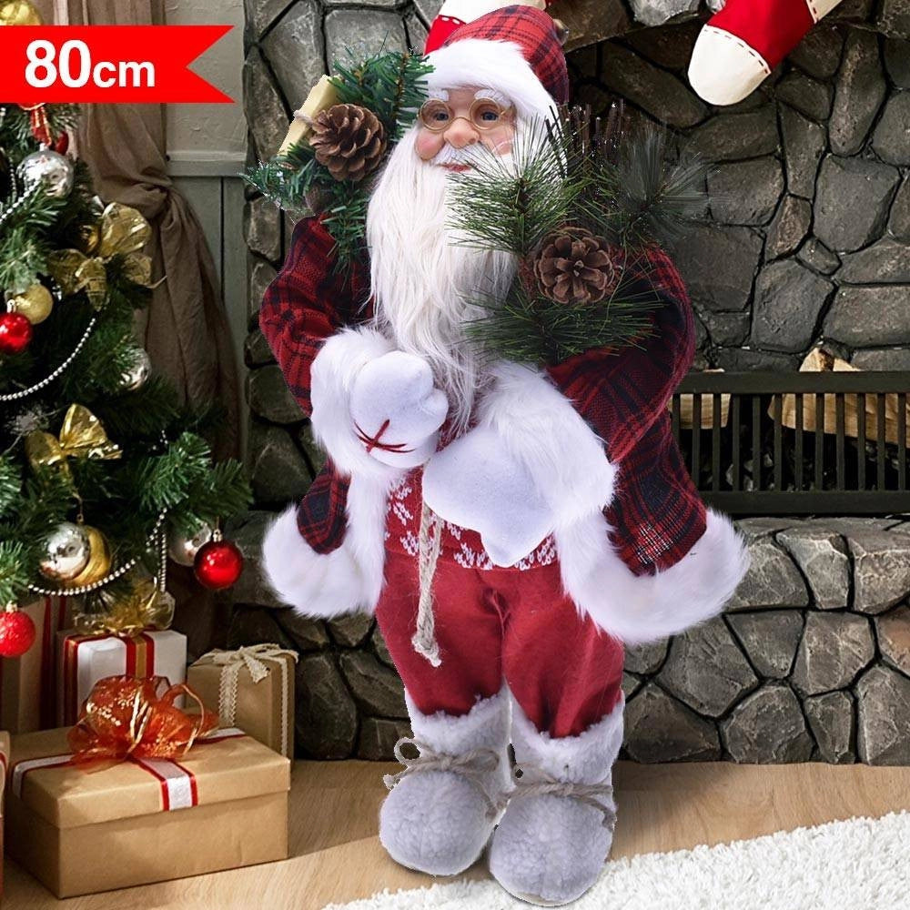 Trade Shop - Babbo Natale Elegante 80cm In Plastica Vestiti In Tessuto Decorazione Natalizia -