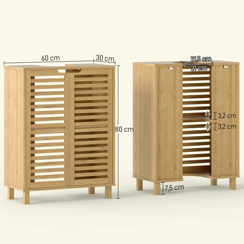 Mobile sotto lavabo in bambù naturale con ripiano regolabile, 60x30x80 cm