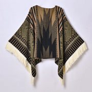 Sciarpa da viaggio da donna, stile etnico, con nappe, modello pullover, calda cappa decorativa da esterno in jacquard