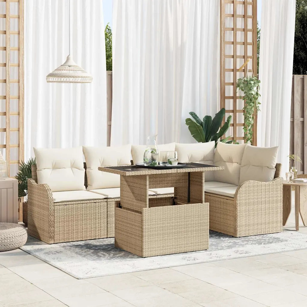 Set Divano da Giardino 6 pcs Beige Rattan in Polipropilene