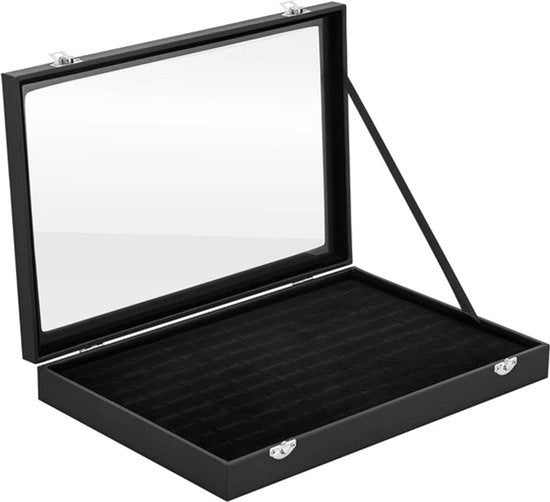 Organizzatore per Anelli con 100 Anelli - Cassa per Anelli con Coperchio - Nero - Scatola per Anelli - Adatto per Gioielli - Cassa per Anelli Portatile con Coperchio.