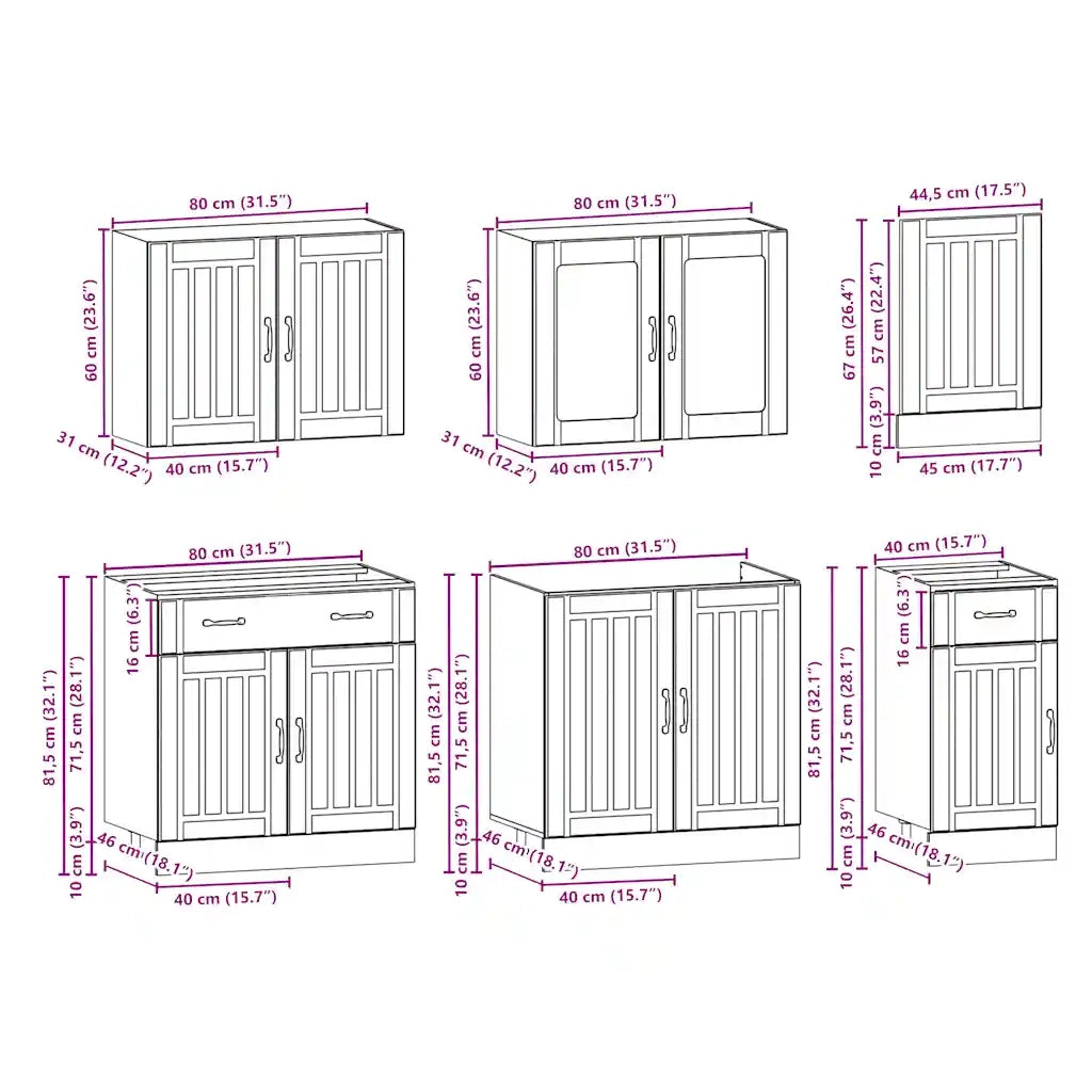 Set Mobili da Cucina 7 pz Kalmar Bianco Legno Multistrato 3314741