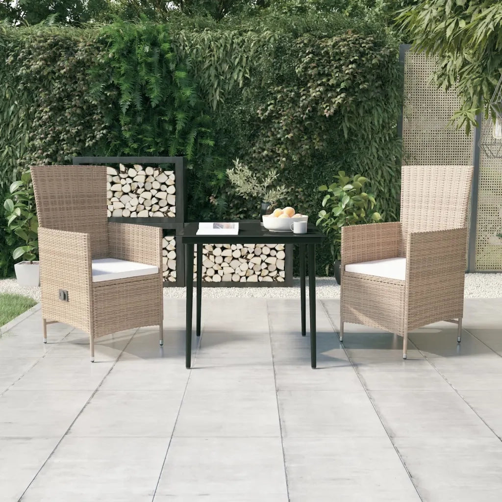Set da Pranzo per Giardino 3 pz con Cuscini Beige cod mxl 40950