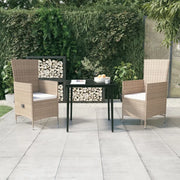 Set da Pranzo per Giardino 3 pz con Cuscini Beige cod mxl 40950