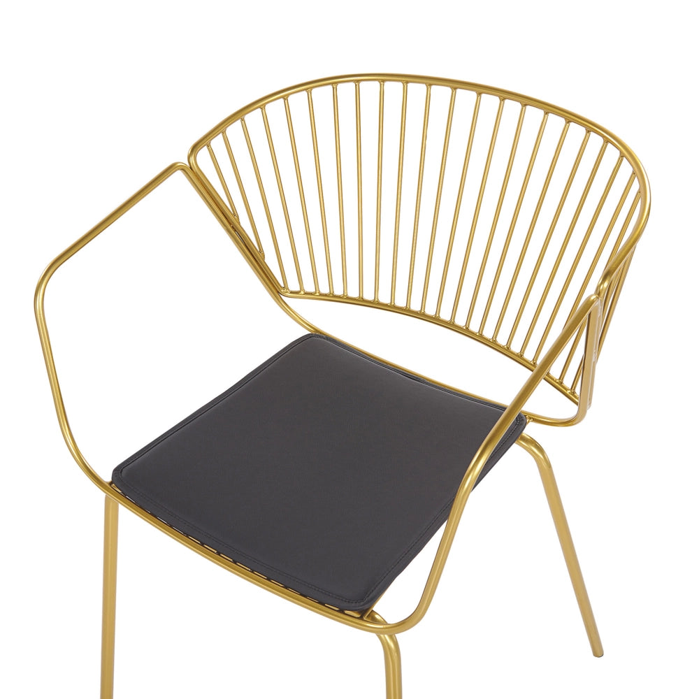 Set di 2 sedie da pranzo in metallo dorato design in finta pelle cuscino per sedile Nero stile industriale glam