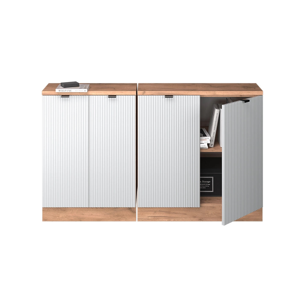 Mobile cucina sottotetto R-Line Ondulazione bianca/Rovere dorato 140 cm Set di 2 carcasse armadio profondità 60 cm Vicco