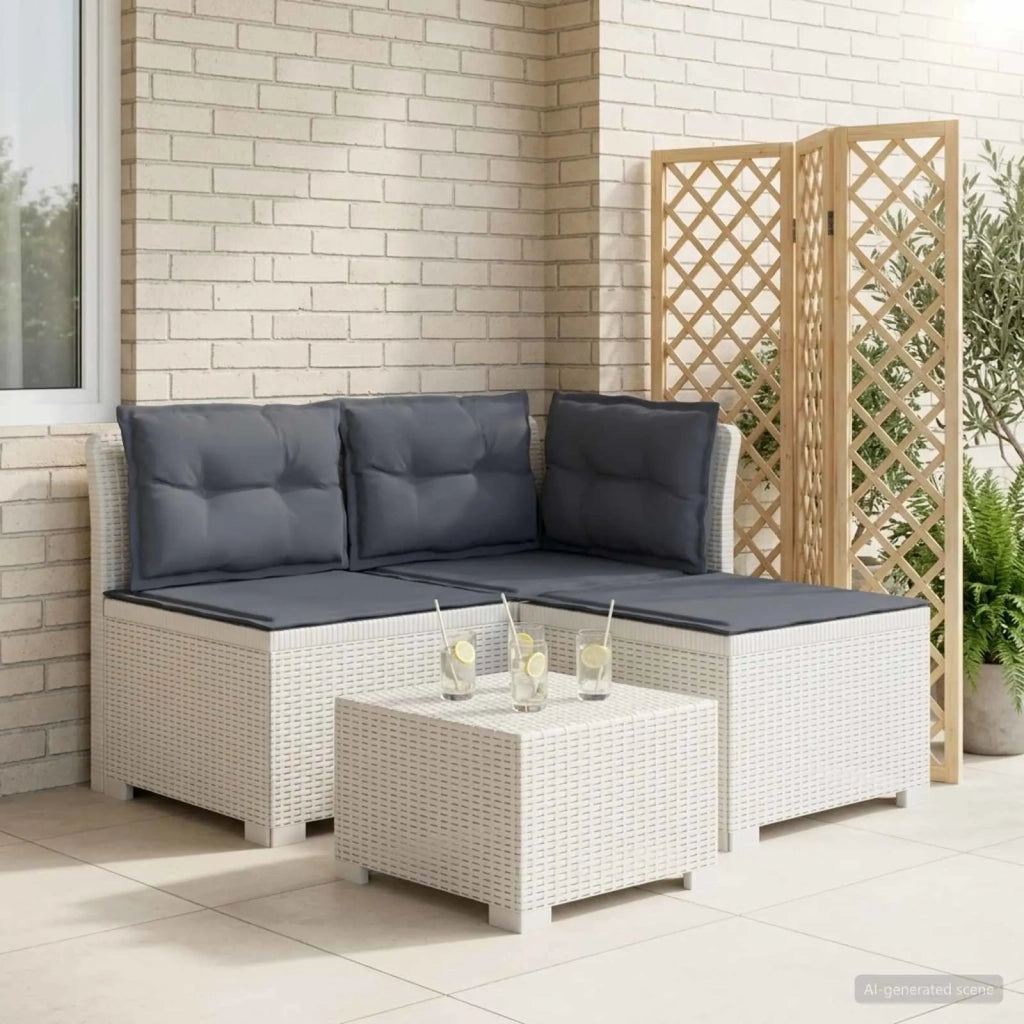 Divano da esterno-Divano da Giardino 3 posti con cuscini in look rattan PP Bianco 741823