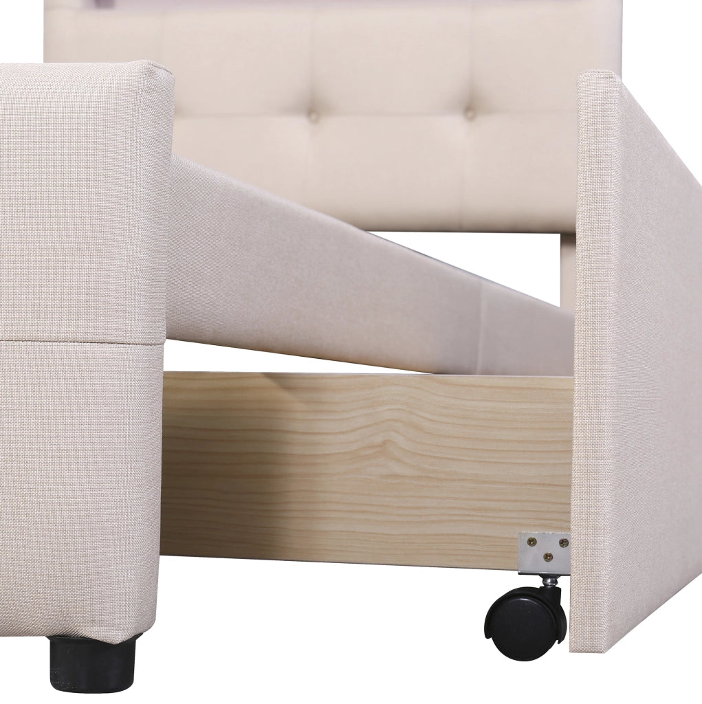 Letto imbottito matrimoniale 90x200 cm con LED e 2 cassetti; beige