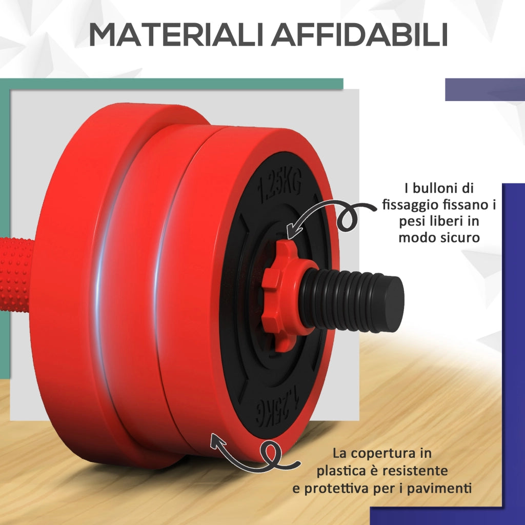 Set Pesi da Palestra 4 in 1 da 20kg, Convertibile in Kettlebell, 2 Manubri, Bilanciere e Supporto Flessioni, Rosso