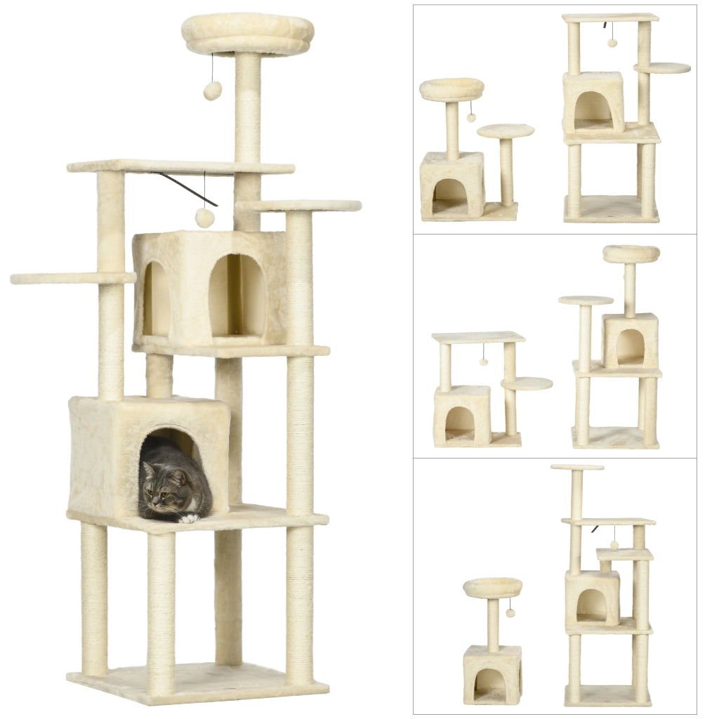 Tiragraffi per gatti con nicchie e piattaforme ¨C zephmum ¨C beige 171 cm