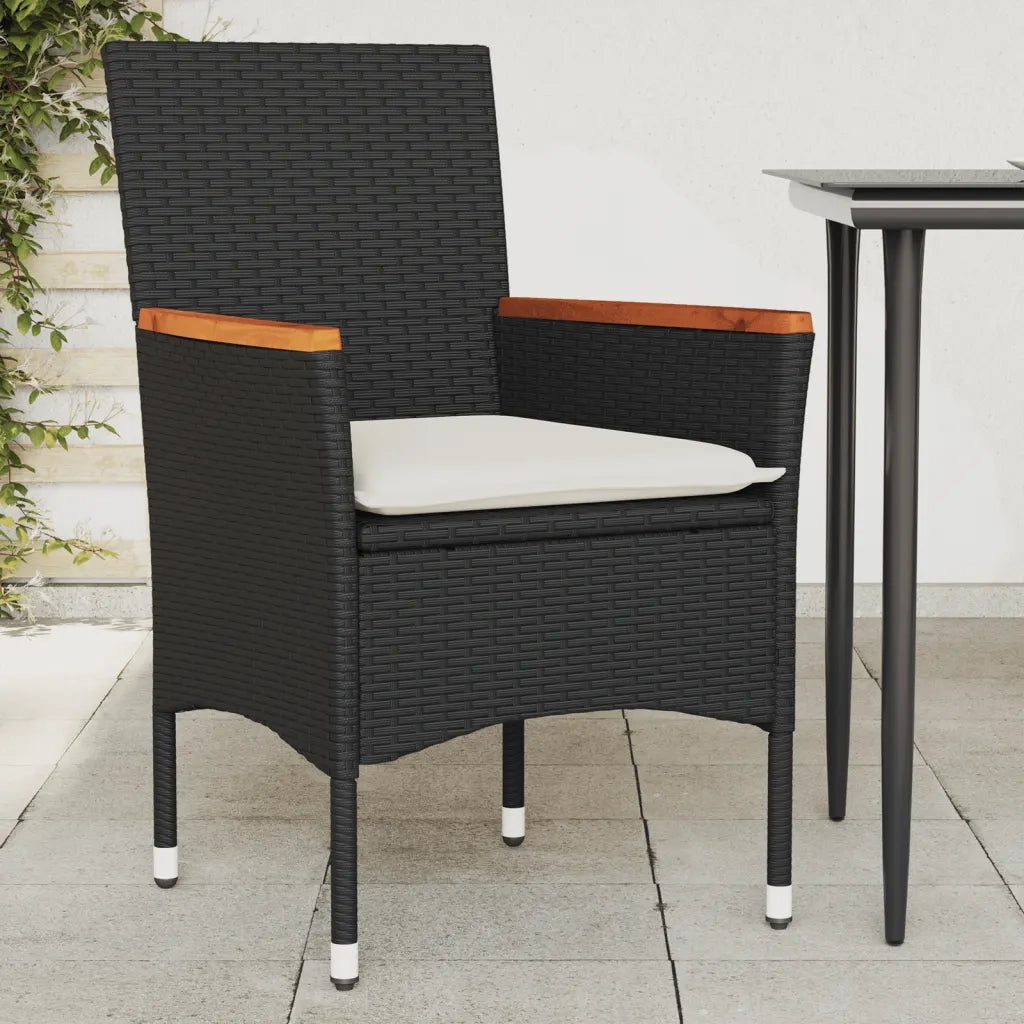 Sedie da Giardino con Cuscini 2 pz | Sedie da Esterno Nere in Polyrattan