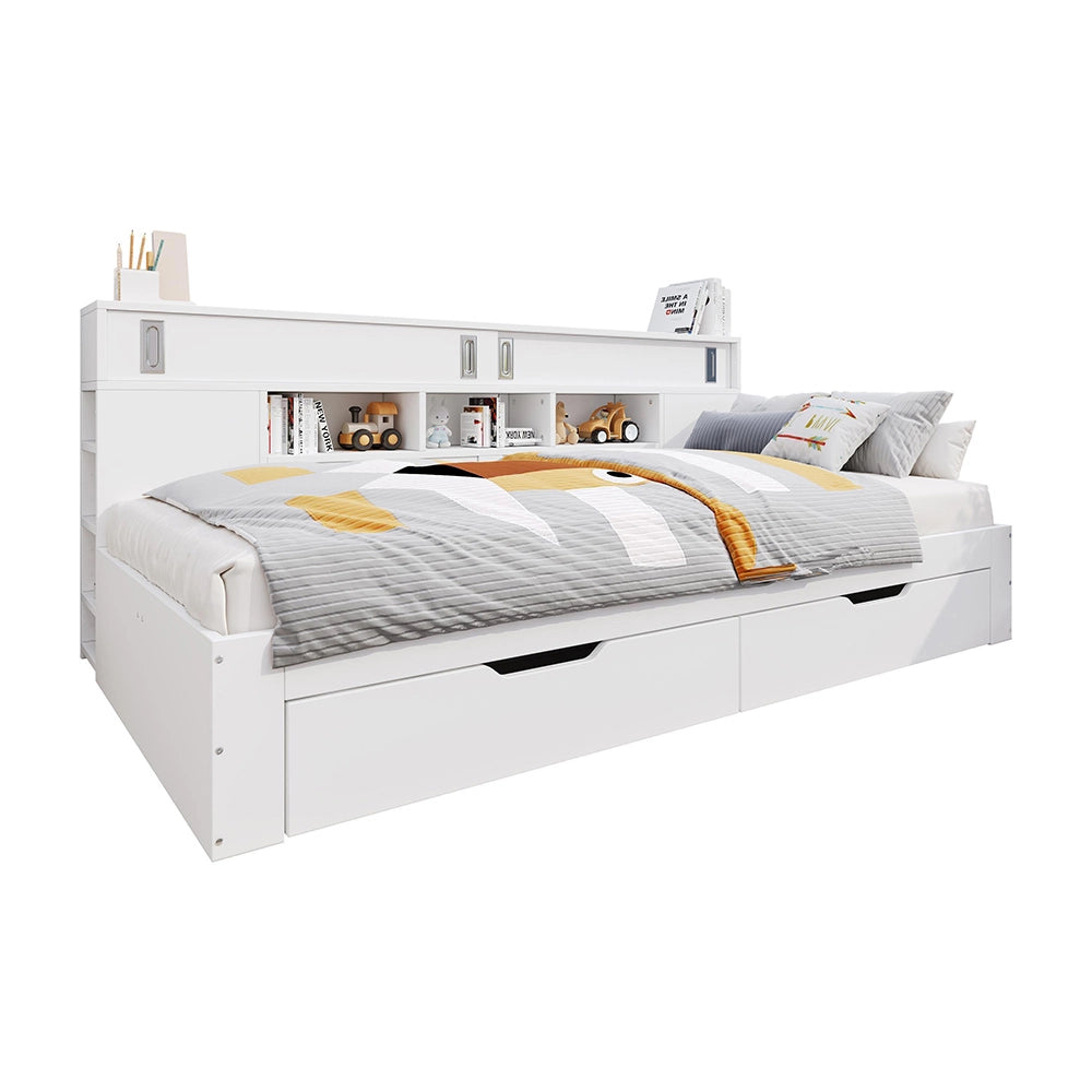 Letto giorno-Xylo-140x190cm multifunzione cassetti armadio bianco
