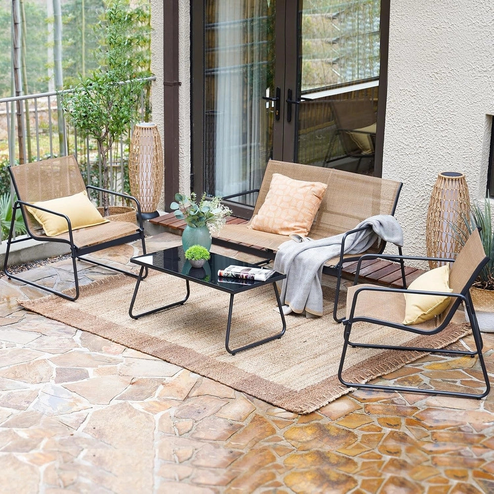 Trade Shop - Set Giardino Salotto Da 4pz Da Esterno Con Divano 2 Poltrone Tavolino Tortora 656003a -
