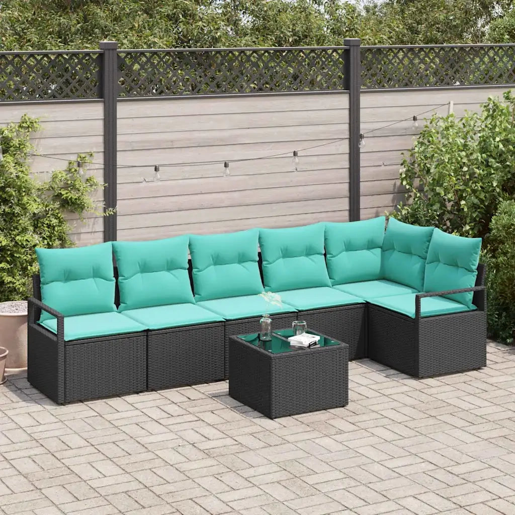 Set di divani 7 pcs Nero polyrattan