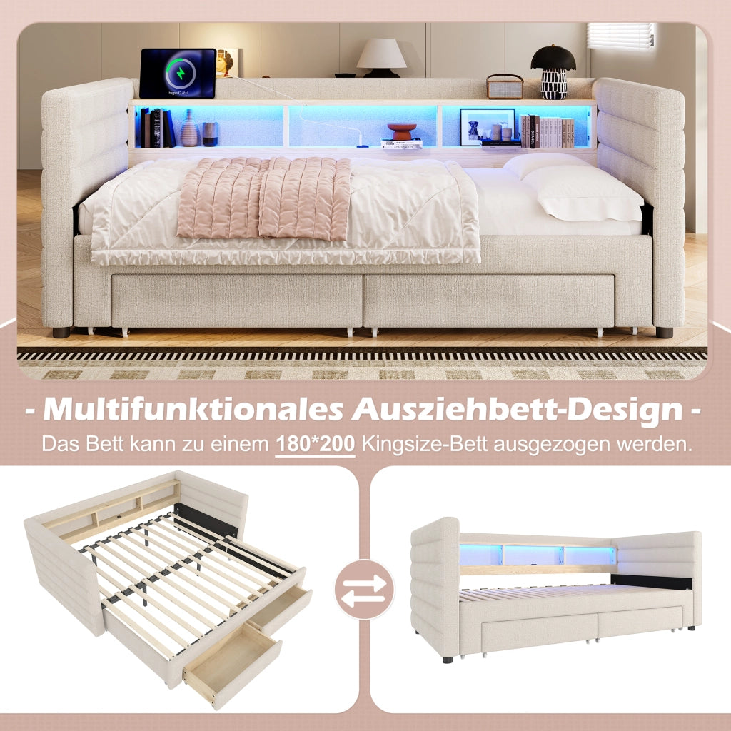 Tagesbett multifunzione velluto beige 90x190 cm