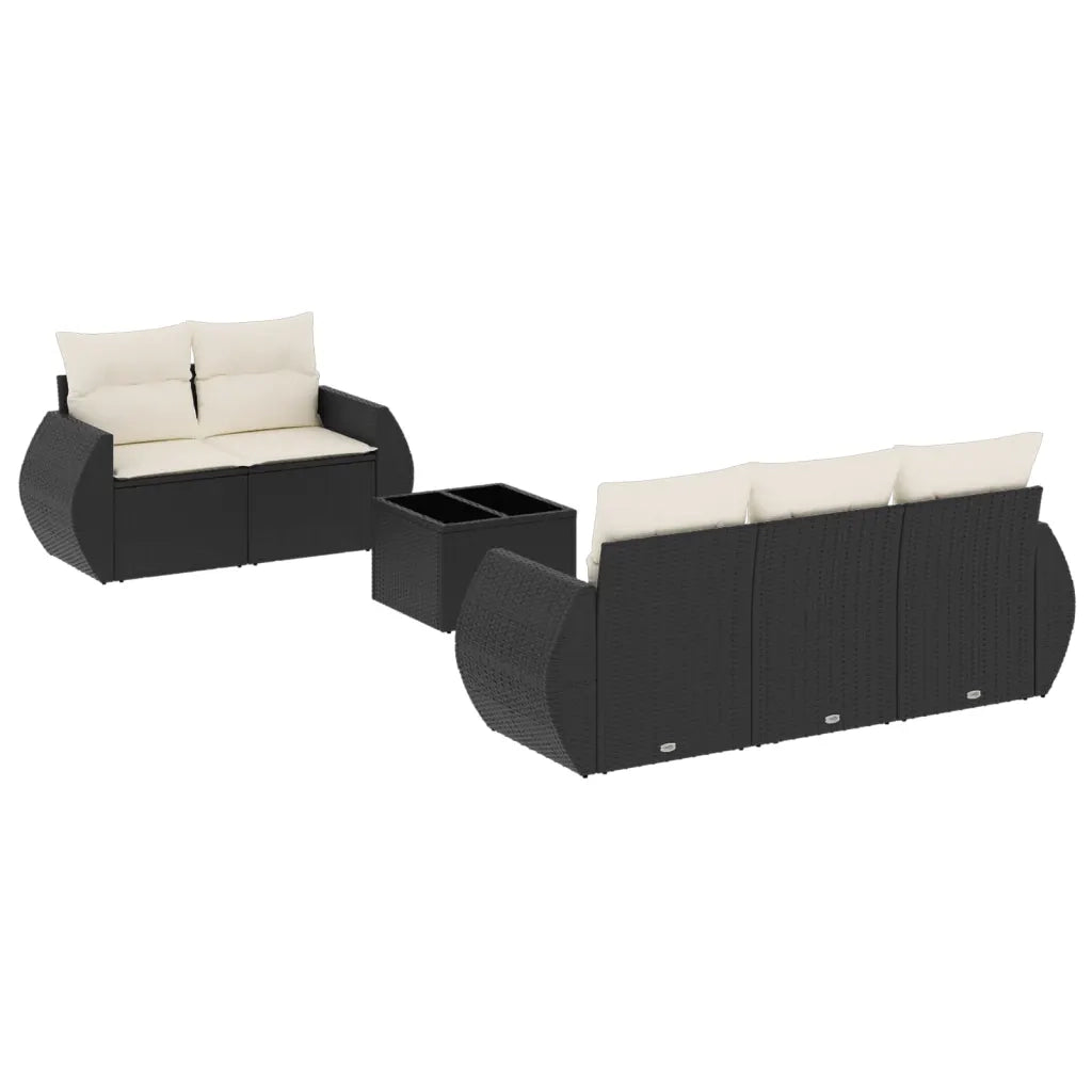 Set Divano da Giardino 6 pz con Cuscini Nero in Polyrattan