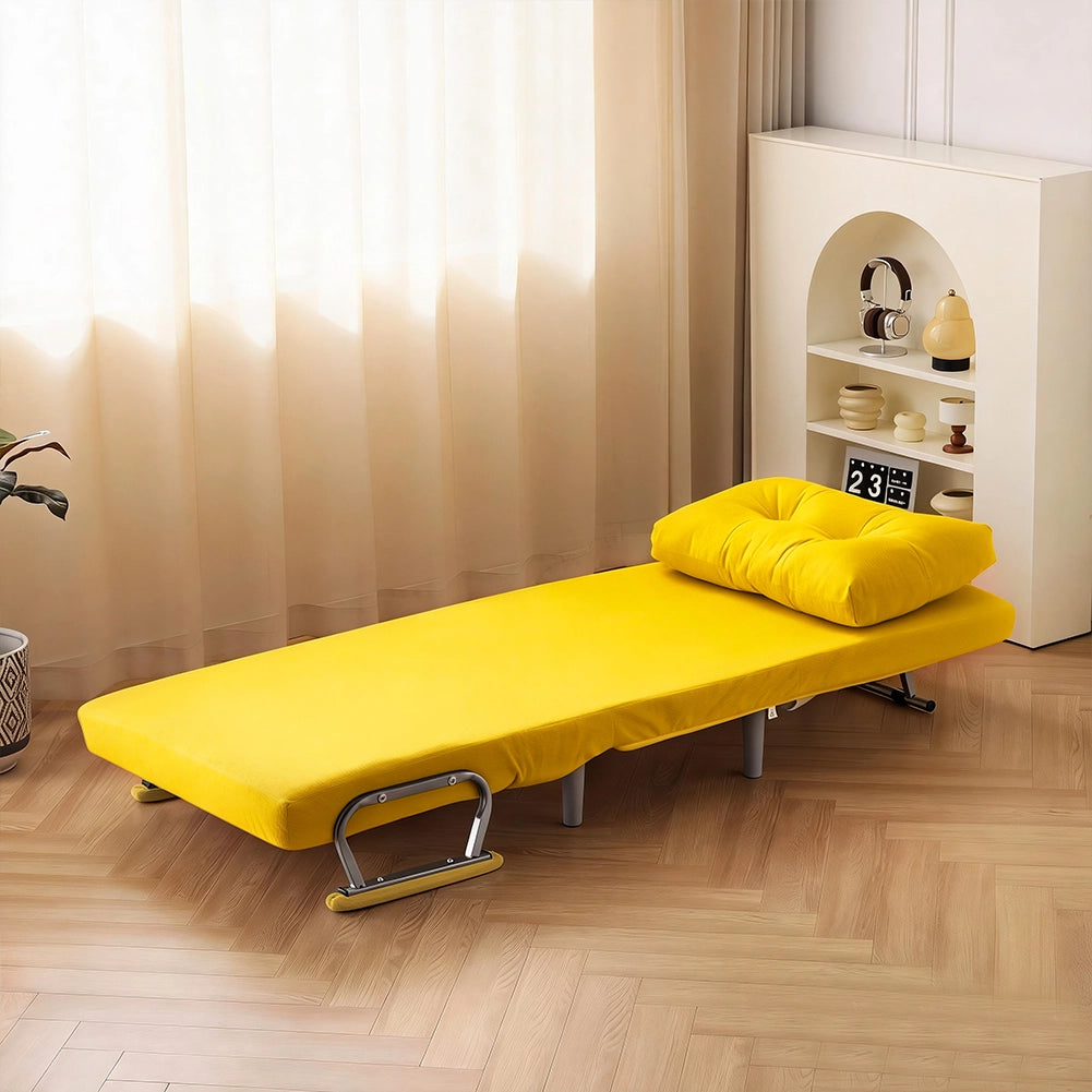 Poltrona Divano Letto Singolo Reclinabile Mostarda Rivestimento Velluto a Coste