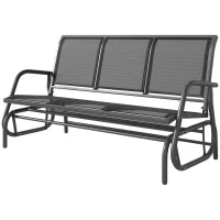 Panchina a Dondolo da Giardino a 3 Posti in Metallo e Tessuto a Rete Traspirante, 147x70x85cm, Nero