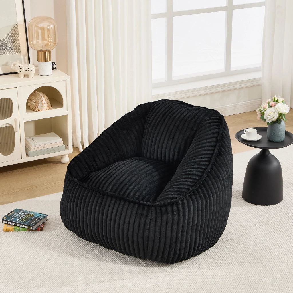 Pouf sacco 46x43x29 cm imbottito in velluto a coste nero
