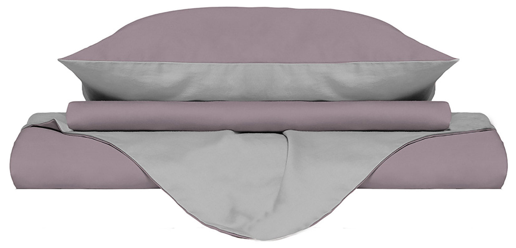 Copripiumino Matrimoniale con Sacco e Federe Doubleface Rosa Antico/Grigio Chiaro