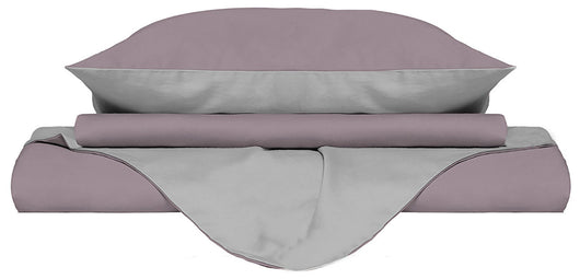 Copripiumino Singolo con Sacco e Federe Doubleface Rosa Antico/Grigio Chiaro