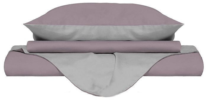 Copripiumino Singolo con Sacco e Federe Doubleface Rosa Antico/Grigio Chiaro