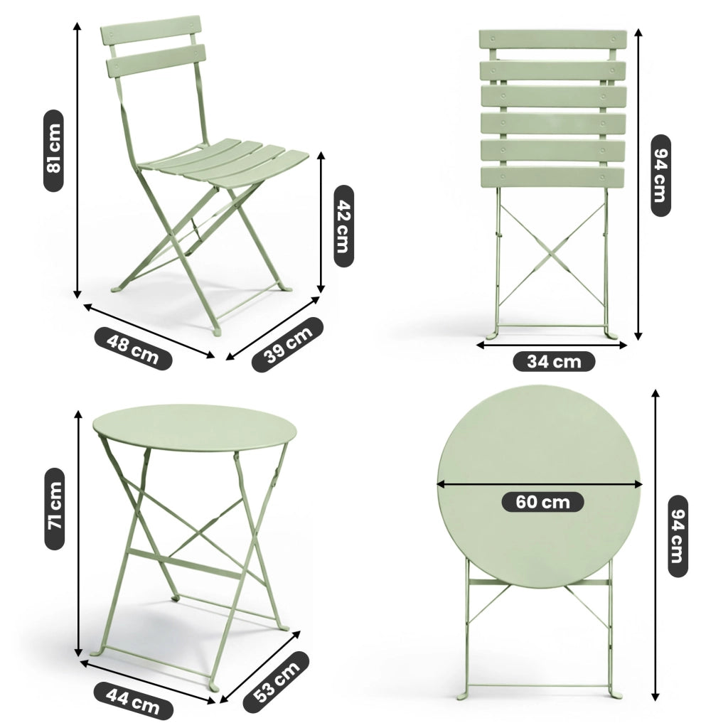 Set di mobili da balcone ORION Tavolo rotondo e 2 sedie nel fresco verde