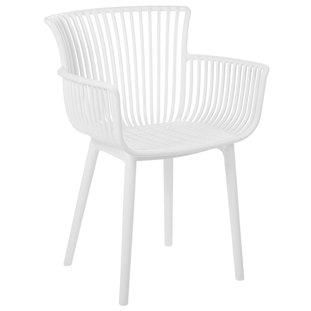 Set di 4 sedie da pranzo in plastica bianca per interni ed esterni da giardino con braccioli in stile minimalista