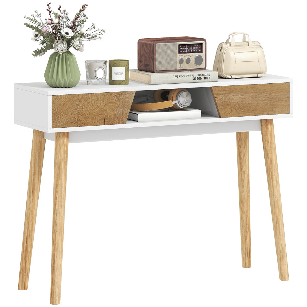 Consolle per Ingresso con 2 Cassetti e Gambe in Legno per Salone ¨C zephmum ¨C Bianco