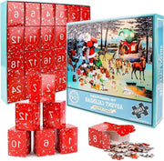 Adventskalender 2024 con Puzzello di Natale - Babbo Natale Prepara Regali - 1008 Pezzi - Natale Contare Giorni - Adulti e Bambini - Blu - Decorazione di Interno
