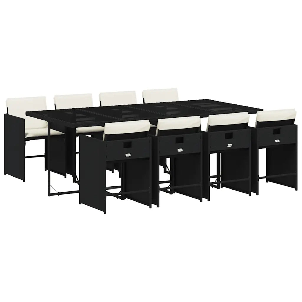 Set da Pranzo da Giardino 9 pz con Cuscini Nero in Polyrattan 3211098