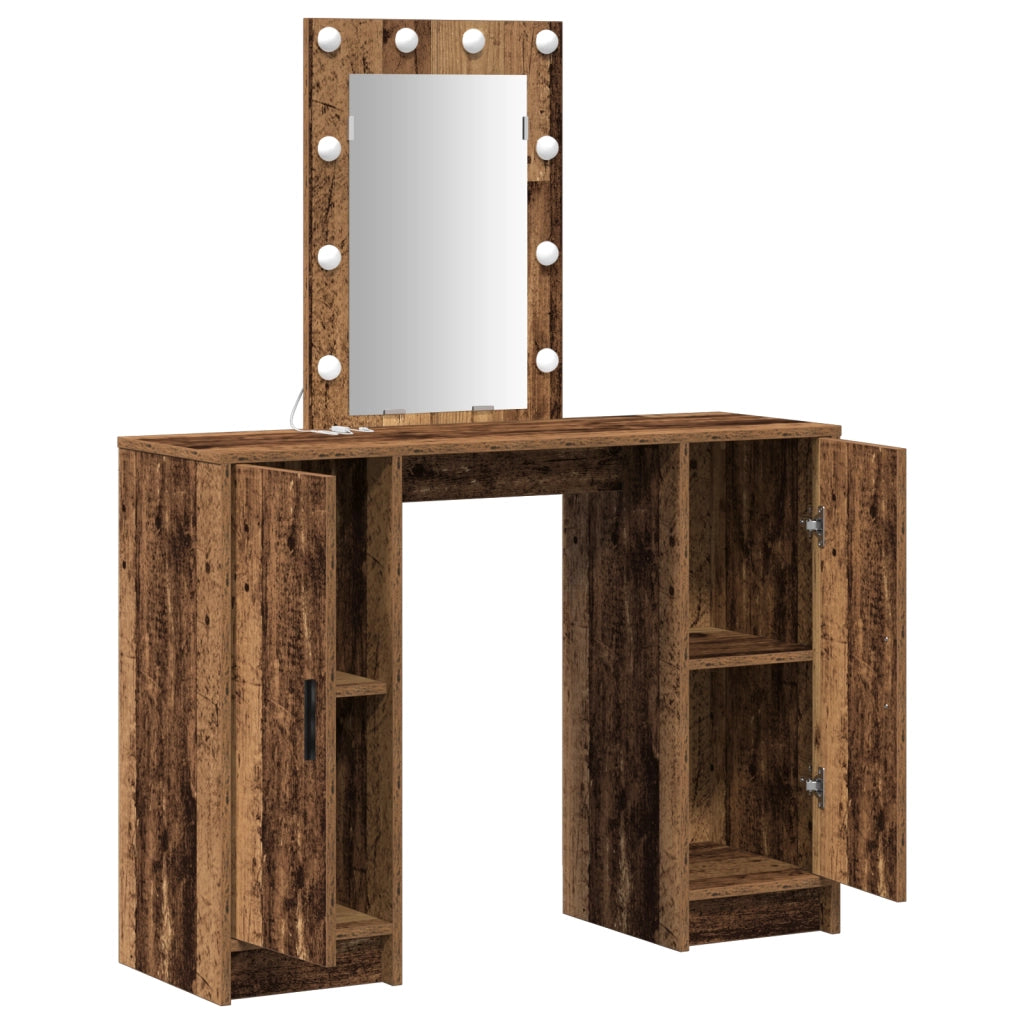 Tavolo da toeletta con luci LED Legno Antico 102x33x135 cm