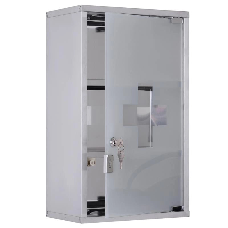 ARMADIETTO MEDICINALI 50X30X18CM CASSETTA MOBILE BAGNO PRIMO SOCCORSO IN ACCIAIO INOX CON SERRATURA