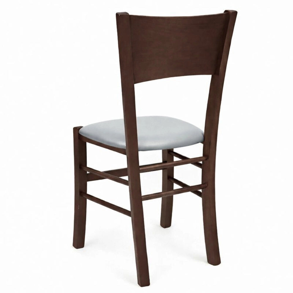 Sedia sala da pranzo Lucy in legno noce scuro con seduta imbottita grigio chiaro