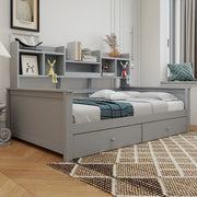 Divano letto multifunzionale 90x200 cm in legno massiccio grigio con cassetti e vani contenitore
