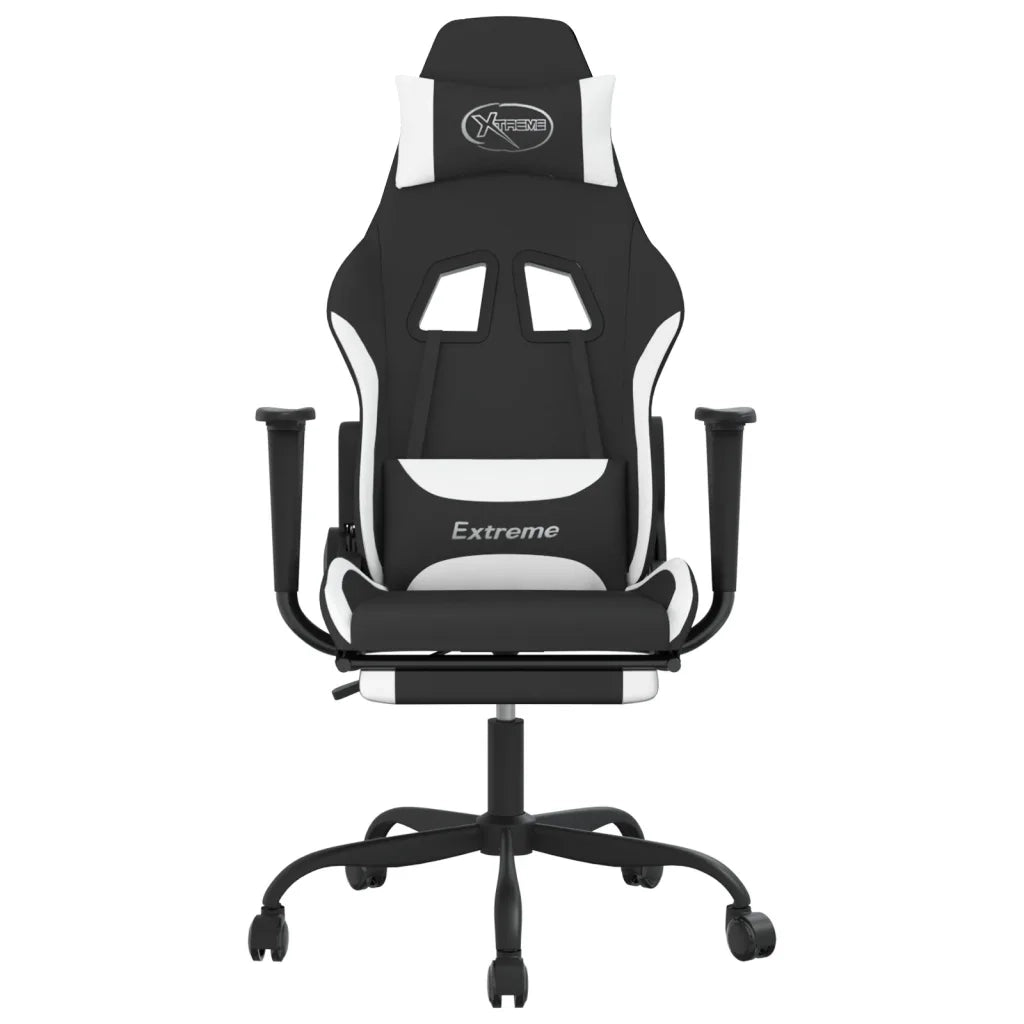 Sedia da Gaming | Sedia da e-sports con Poggiapiedi Nero e Bianco in Tessuto